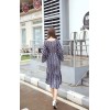 TE6516YZS Large size stripes flowers print trumpet sleeve flouncing long slit dress