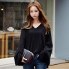 TE6520YZS New style v neck trumpet long sleeve slit knitting tops