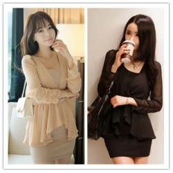 TE1429GJWL Gentle women irregular chiffon splicing vest dress two pieces