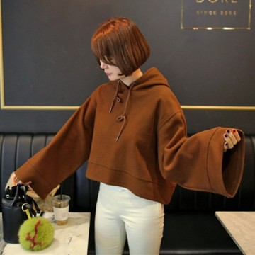 TE1541GJWL Winter fashion loose trumpet sleeve joker short hoodies