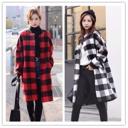 TE1545GJWL Winter large checks stand collar woolen coat