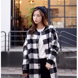 TE1545GJWL Winter large checks stand collar woolen coat