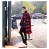 TE1545GJWL Winter large checks stand collar woolen coat