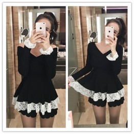 TE1549GJWL New style off shoulder slim lace splicing sweater