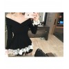 TE1549GJWL New style off shoulder slim lace splicing sweater