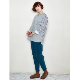 TE6534YZS Stripes splicing round neck pullover sweatshirt