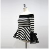 TE1550GJWL New style fashion slim stripes trumpet sleeve t-shirt