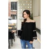 TE1553GJWL Boat neck elastic flouncing lace trumpet sleeve shirt