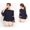 TE1553GJWL Boat neck elastic flouncing lace trumpet sleeve shirt