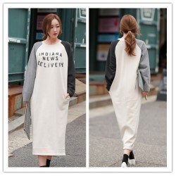 TE1558GJWL Korean fashion splicing print loose long t-shirt