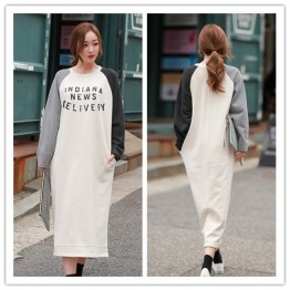 TE1558GJWL Korean fashion splicing print loose long t-shirt