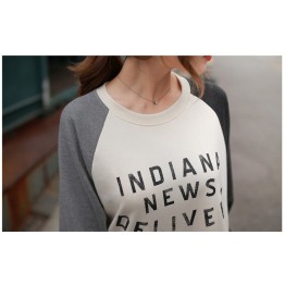 TE1558GJWL Korean fashion splicing print loose long t-shirt