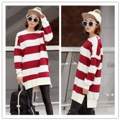 TE1560GJWL Loose casual large size cross stripes long t-shirt