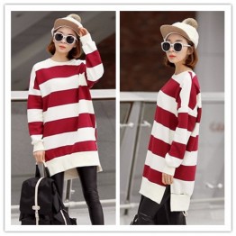 TE1560GJWL Loose casual large size cross stripes long t-shirt