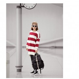 TE1560GJWL Loose casual large size cross stripes long t-shirt