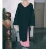 TE3088YZS Thicken V neck slit hem loose dress