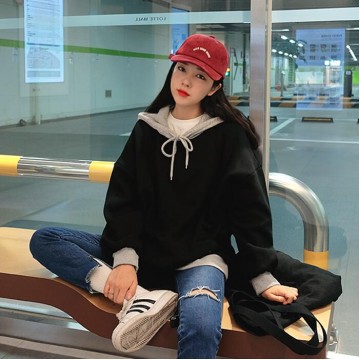 TE6528YZS Casual batwing sleeve contract color hoodie