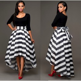 TE0999DNFS Boat neck long sleeve tops with stripes skirt
