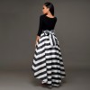 TE0999DNFS Boat neck long sleeve tops with stripes skirt