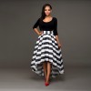 TE0999DNFS Boat neck long sleeve tops with stripes skirt