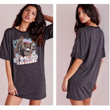 TE1317BNYR Sexy Euramerica street eagle letters print t-shirt dress