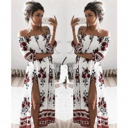 TE1321BNYR Hot sale loose digital print boat neck dress