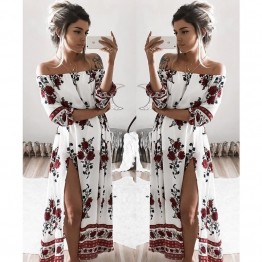 TE1321BNYR Hot sale loose digital print boat neck dress