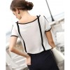 TE6226QQZJ New style Euramerica sexy v neck contract color chiffon shirt