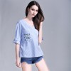 TE6227QQZJ Embroidery v neck half sleeve stripes shirt