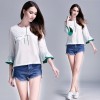 TE6228QQZJ Summer embroidery color matching trumpet sleeve shirt