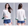 TE6228QQZJ Summer embroidery color matching trumpet sleeve shirt