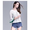 TE6228QQZJ Summer embroidery color matching trumpet sleeve shirt