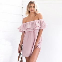 TE6233QQZJ Boat neck off shoulder flouncing dress