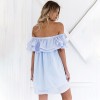 TE6233QQZJ Boat neck off shoulder flouncing dress