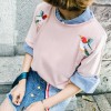TE416GY Personality cartoon embroidery fresh t-shirt