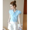 TE573LHFS Summer bowknot neck short sleeve chiffon shirt