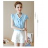 TE573LHFS Summer bowknot neck short sleeve chiffon shirt