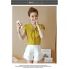 TE573LHFS Summer bowknot neck short sleeve chiffon shirt