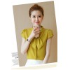 TE573LHFS Summer bowknot neck short sleeve chiffon shirt