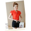 TE573LHFS Summer bowknot neck short sleeve chiffon shirt