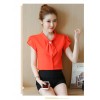 TE573LHFS Summer bowknot neck short sleeve chiffon shirt