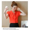 TE573LHFS Summer bowknot neck short sleeve chiffon shirt