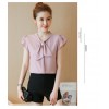 TE573LHFS Summer bowknot neck short sleeve chiffon shirt