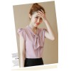 TE573LHFS Summer bowknot neck short sleeve chiffon shirt