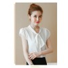 TE573LHFS Summer bowknot neck short sleeve chiffon shirt