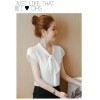 TE573LHFS Summer bowknot neck short sleeve chiffon shirt