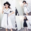 TE6243ZYFS Korean fashion temperament color matching lacing lace dress