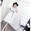TE6243ZYFS Korean fashion temperament color matching lacing lace dress