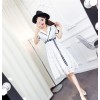 TE6243ZYFS Korean fashion temperament color matching lacing lace dress