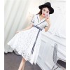 TE6243ZYFS Korean fashion temperament color matching lacing lace dress